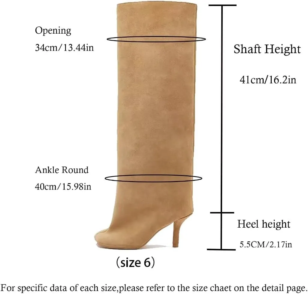 Suede Boots Wide Calf Boots with Slim High Heels Square Toe Stiletto Boots Straight Tall Boots