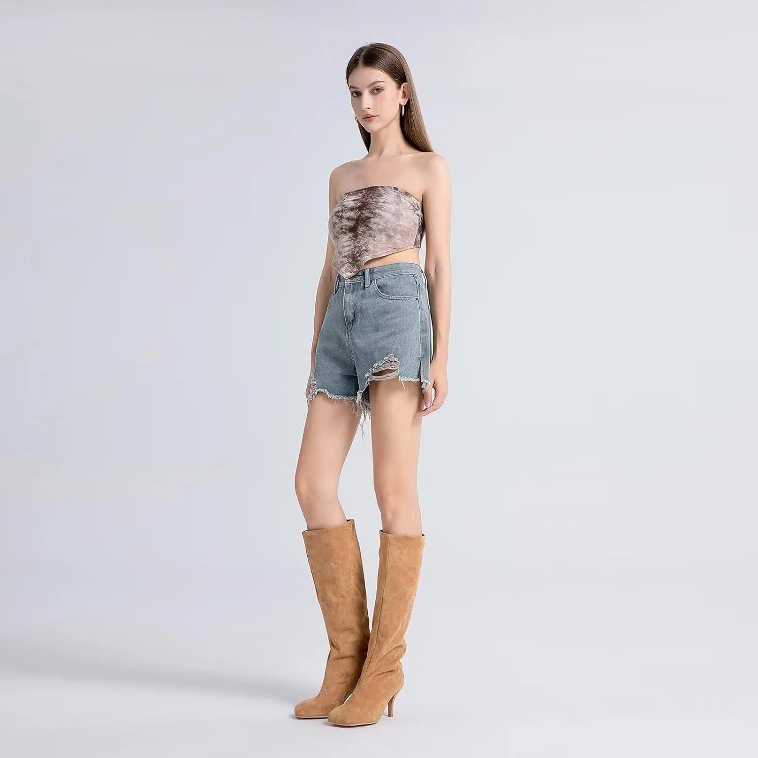 Suede Boots Wide Calf Boots with Slim High Heels Square Toe Stiletto Boots Straight Tall Boots