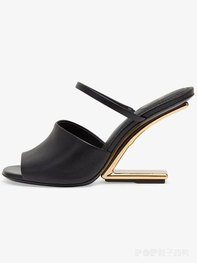Summer Round Toe Party Sandals Rome Belt Fastener Genuine Leather Lady Strange Metal High Heels Peep Toe Shoes