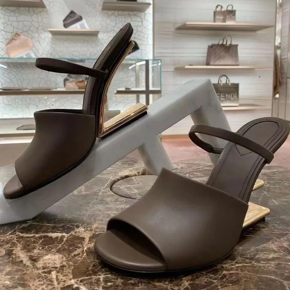 Summer Round Toe Party Sandals Rome Belt Fastener Genuine Leather Lady Strange Metal High Heels Peep Toe Shoes