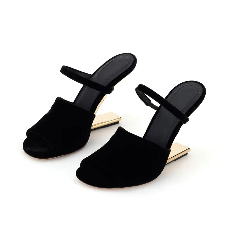Summer Round Toe Party Sandals Rome Belt Fastener Genuine Leather Lady Strange Metal High Heels Peep Toe Shoes