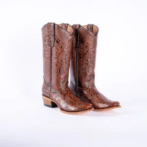 TANNER MARK WOMEN’S Handtooled Print Cognac Cowgirl Boots