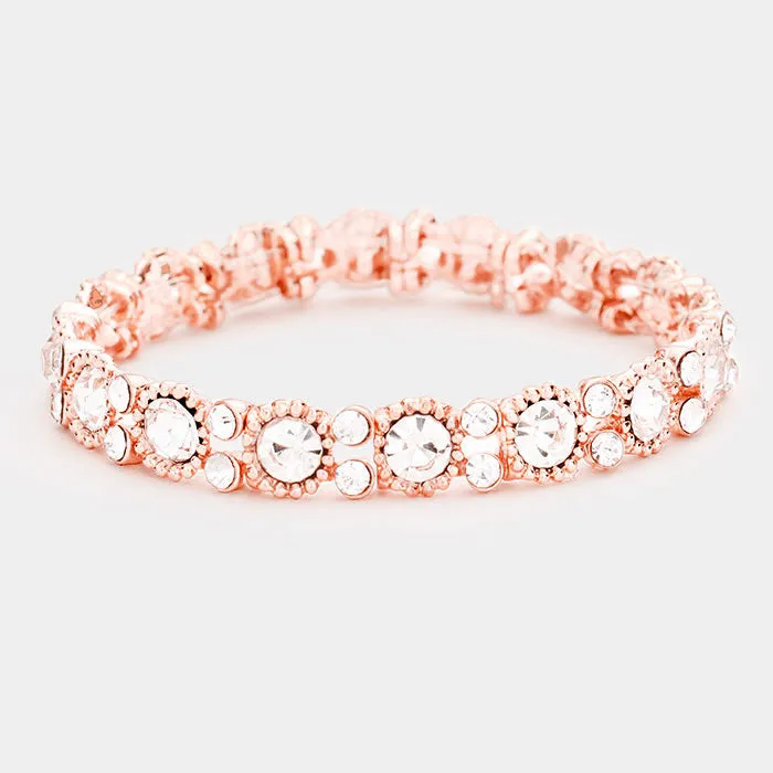 Thin Round Clear Crystal Pageant Bracelet on Rose Gold | Prom Bracelet | 475093