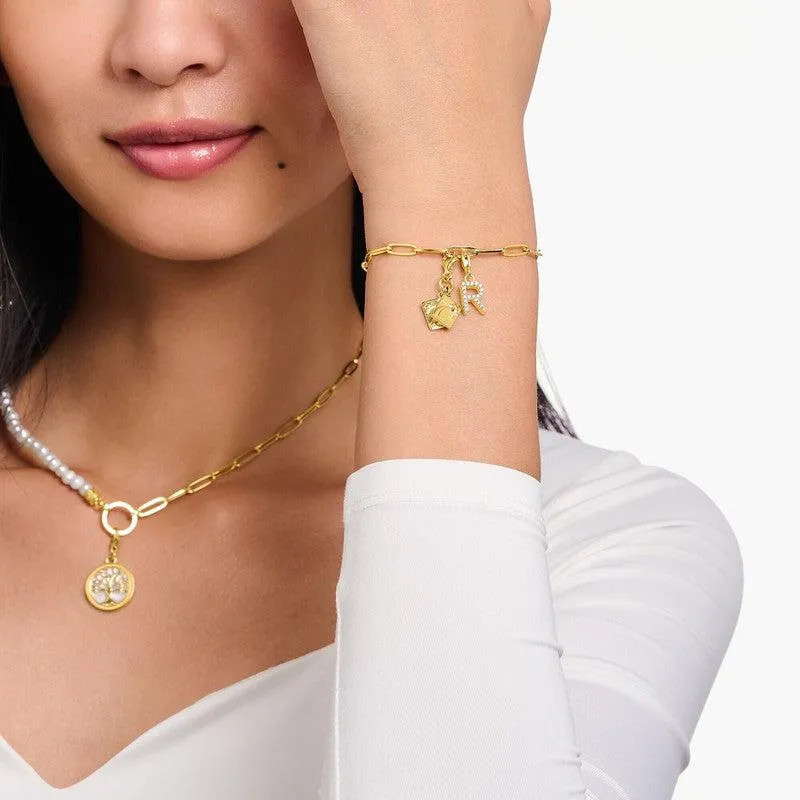 Thomas Sabo Gold-plated Charm Pendant Letter F with White Stones