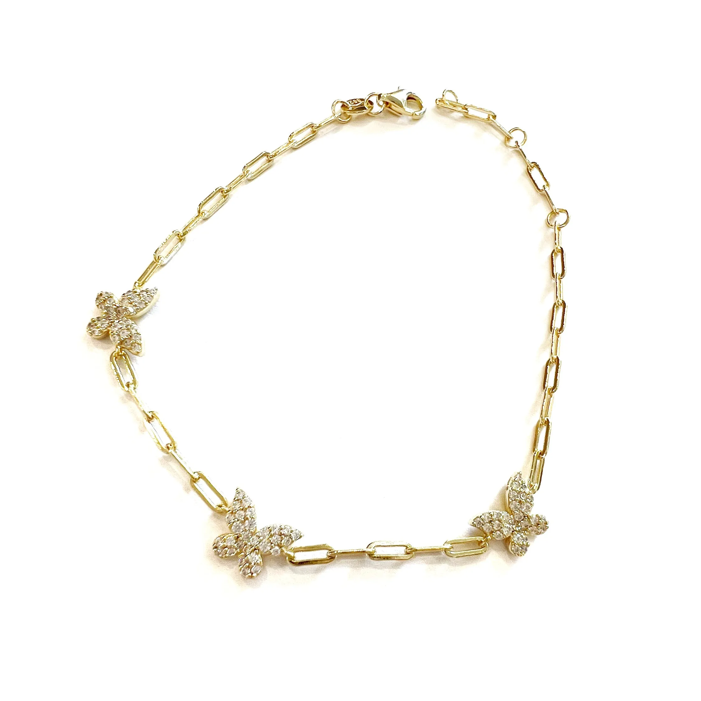 Three Butterfly in Paperclip Bracelet