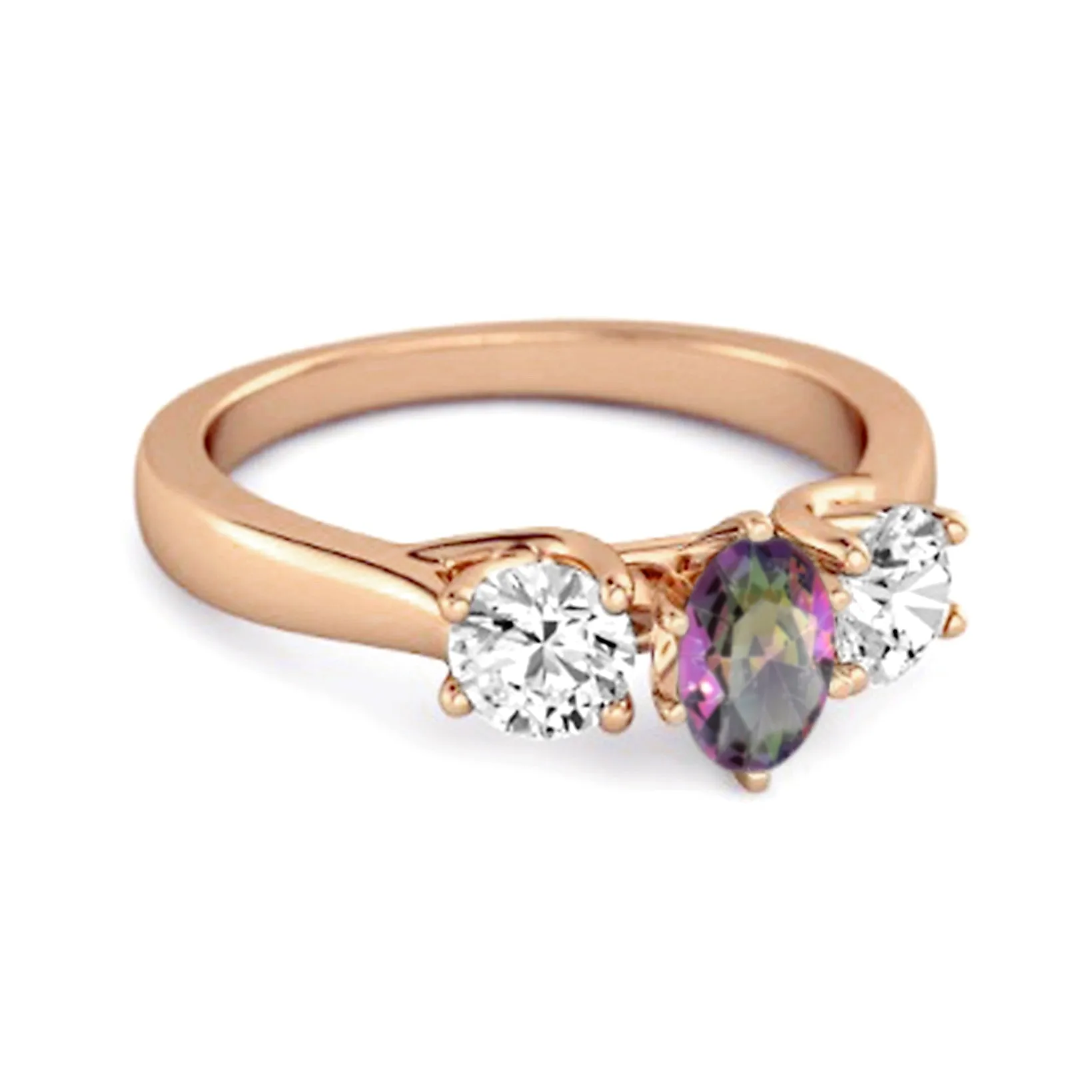 Three Stone Natural Mystic Topaz 925 Sterling Silver Engagement Ring