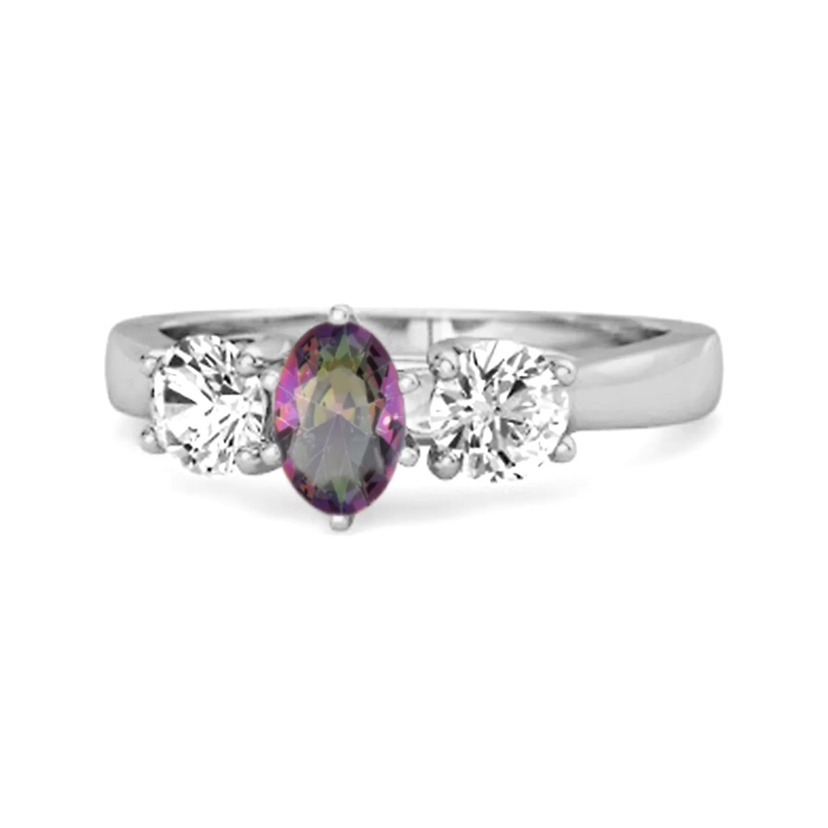 Three Stone Natural Mystic Topaz 925 Sterling Silver Engagement Ring