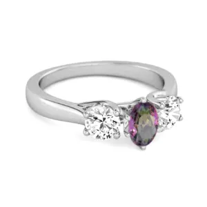 Three Stone Natural Mystic Topaz 925 Sterling Silver Engagement Ring