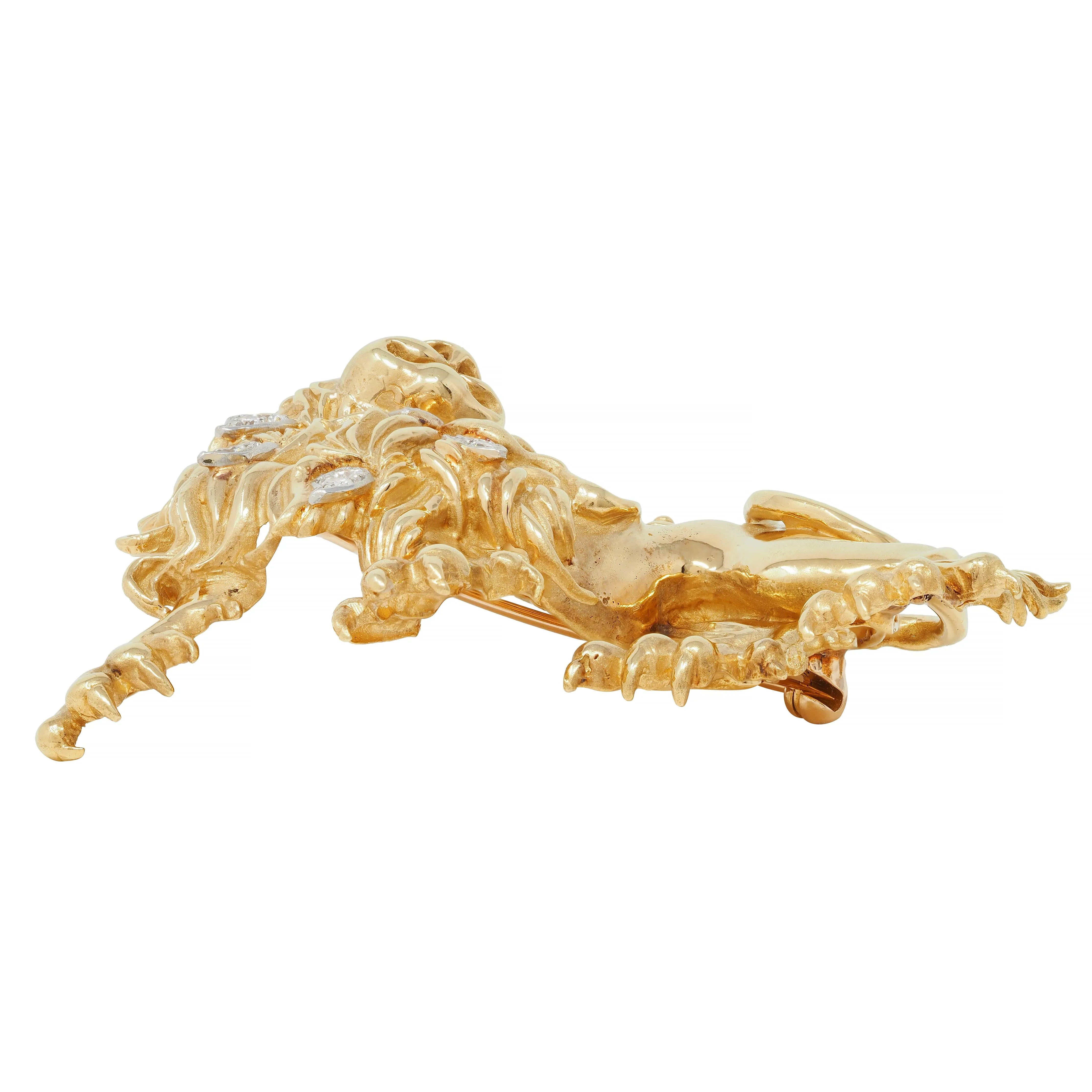 Tiffany & Co. 1960s Large Diamond 18 Karat Gold Platinum Heraldic Vintage Lion Unisex Animal Brooch