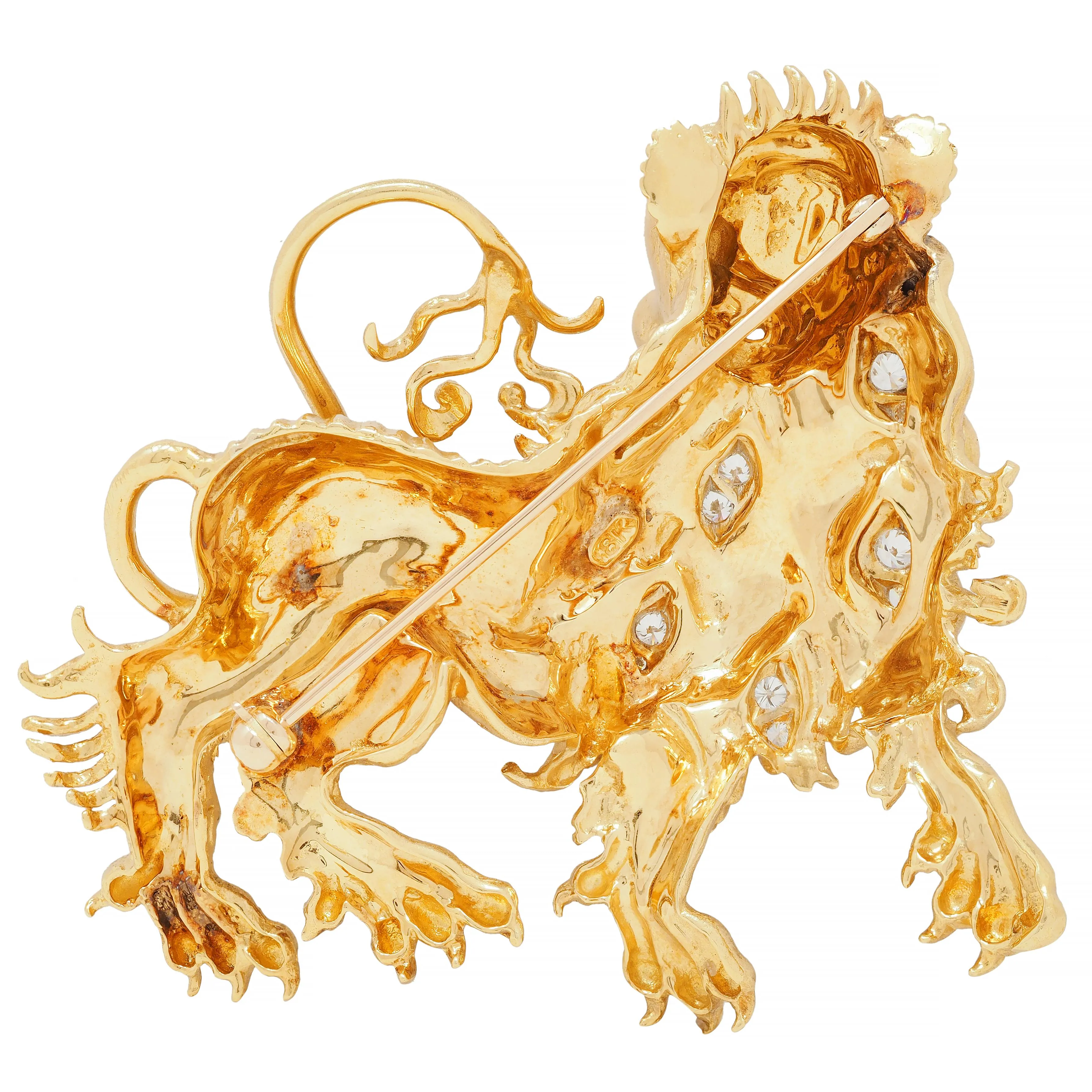 Tiffany & Co. 1960s Large Diamond 18 Karat Gold Platinum Heraldic Vintage Lion Unisex Animal Brooch