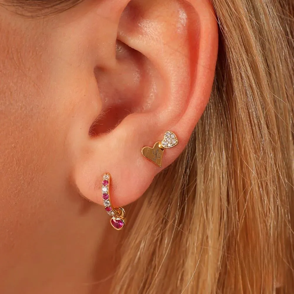Trendolla Heart Shape Colorful Gold Huggie Earrings