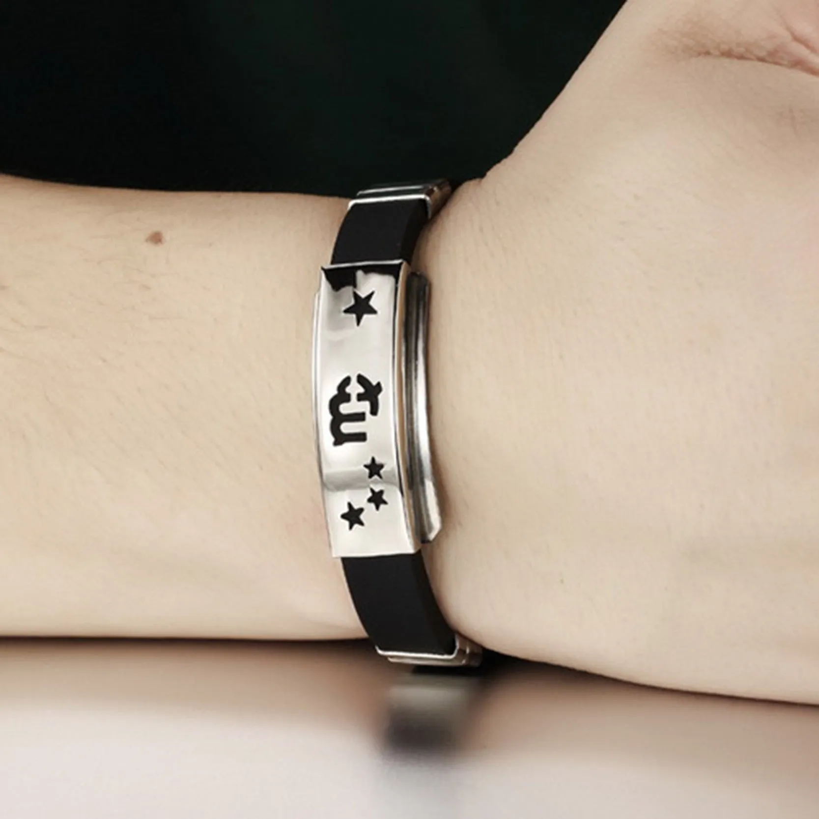 Twelve Constellations Cuff Bracelet Men Jewelry Stainless Steel Genuine Silicone Leather Bracelets & Bangles For Christmas Gift