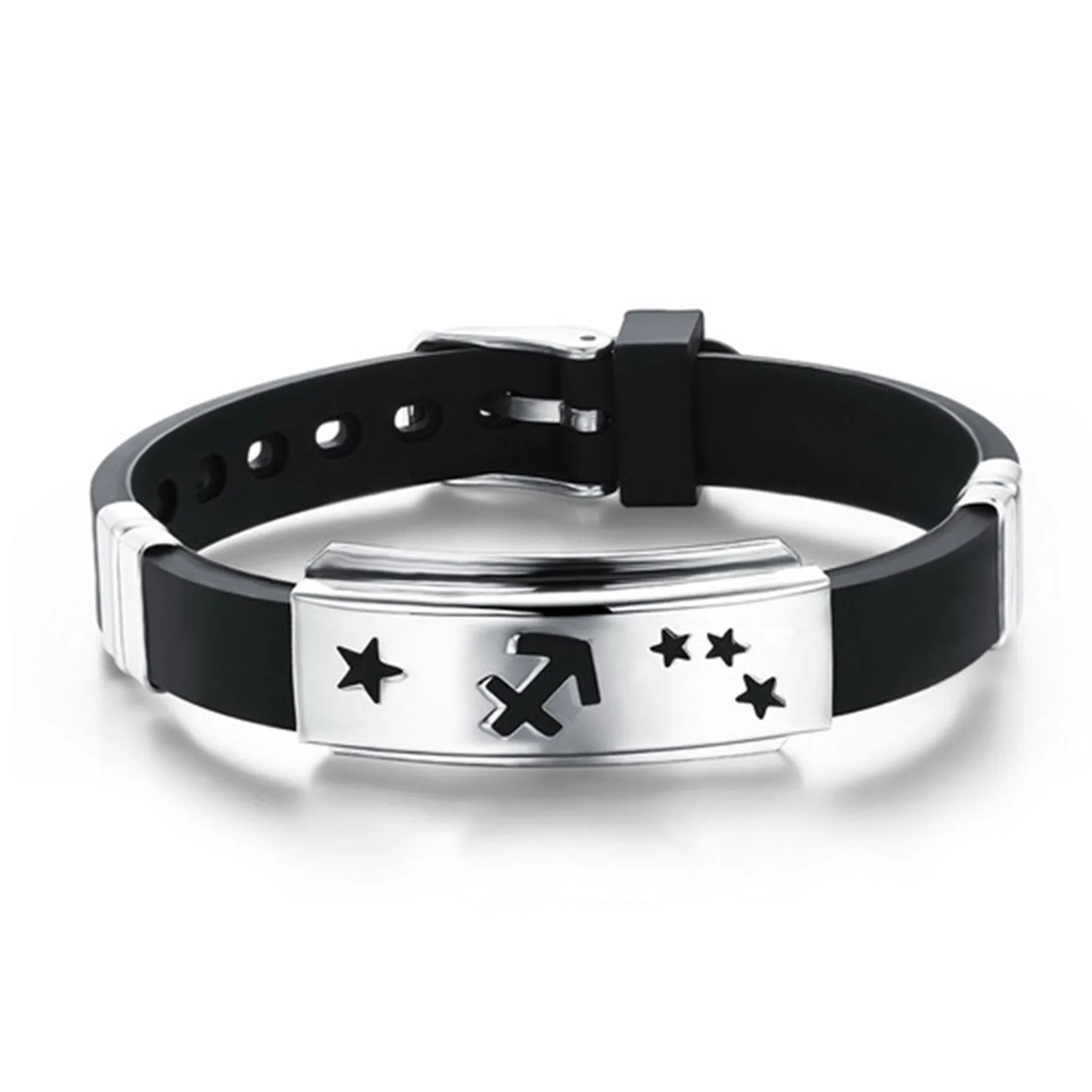 Twelve Constellations Cuff Bracelet Men Jewelry Stainless Steel Genuine Silicone Leather Bracelets & Bangles For Christmas Gift