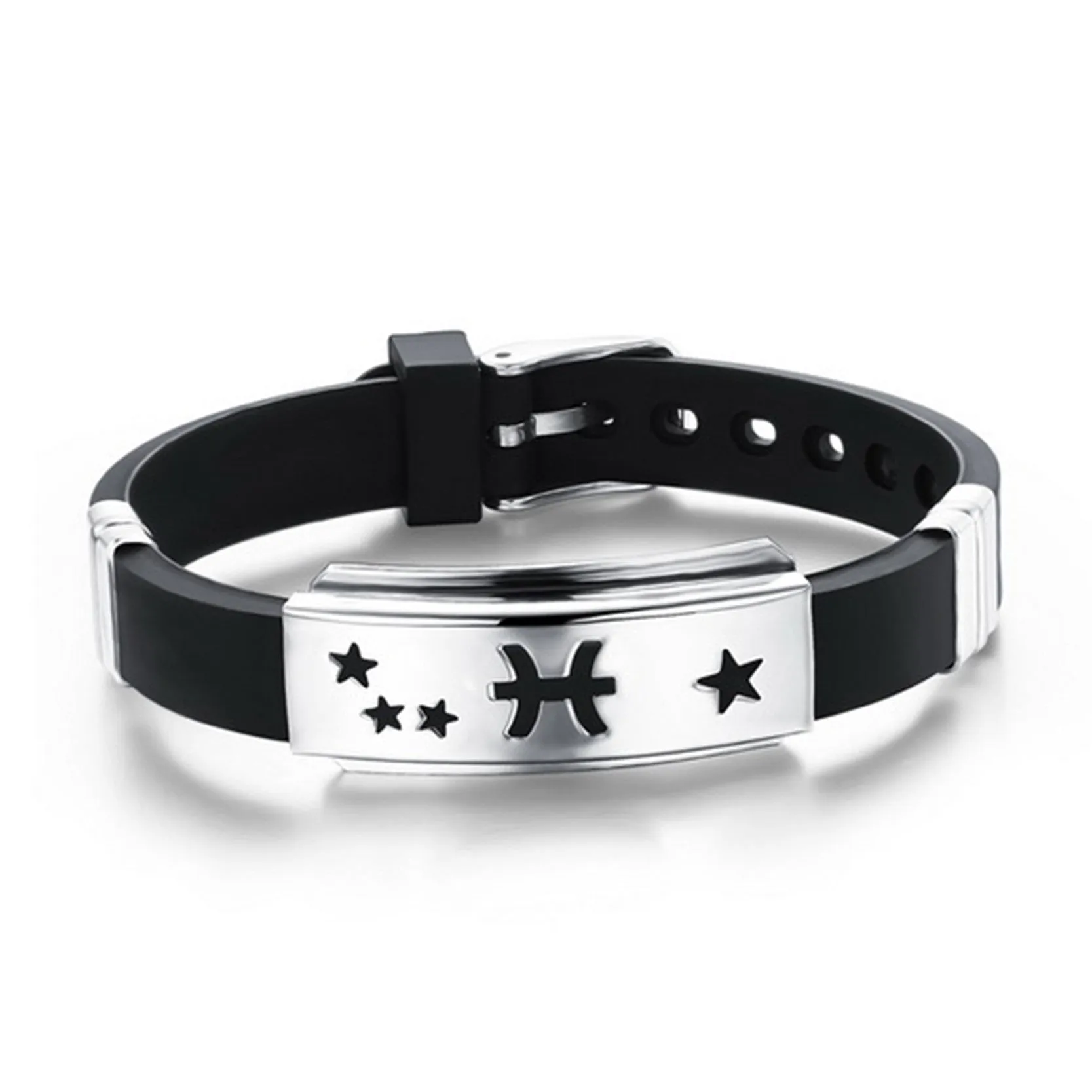 Twelve Constellations Cuff Bracelet Men Jewelry Stainless Steel Genuine Silicone Leather Bracelets & Bangles For Christmas Gift