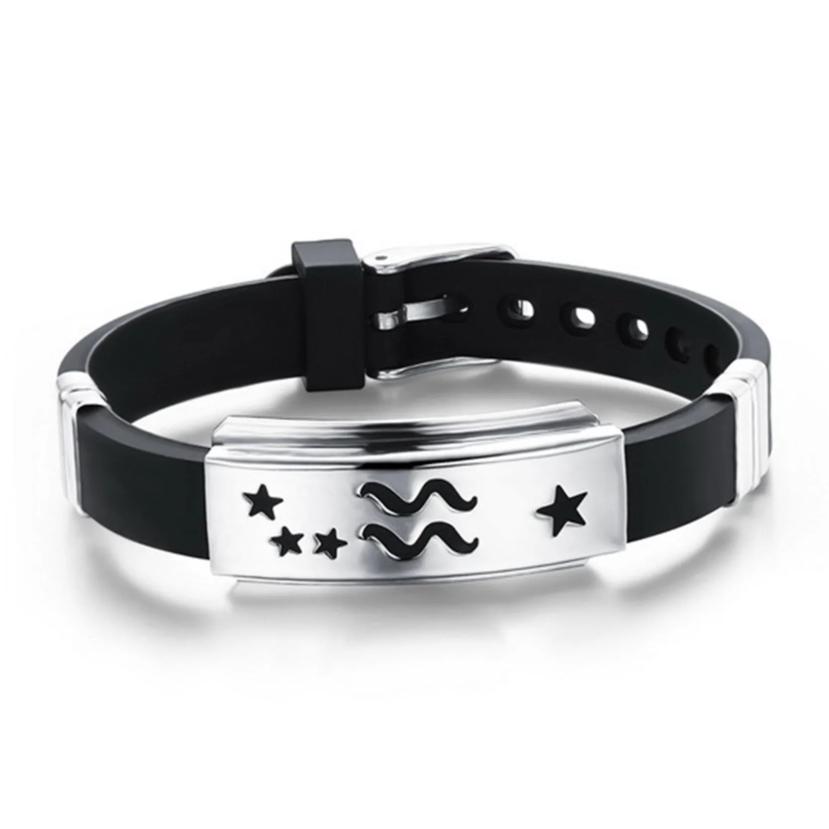 Twelve Constellations Cuff Bracelet Men Jewelry Stainless Steel Genuine Silicone Leather Bracelets & Bangles For Christmas Gift