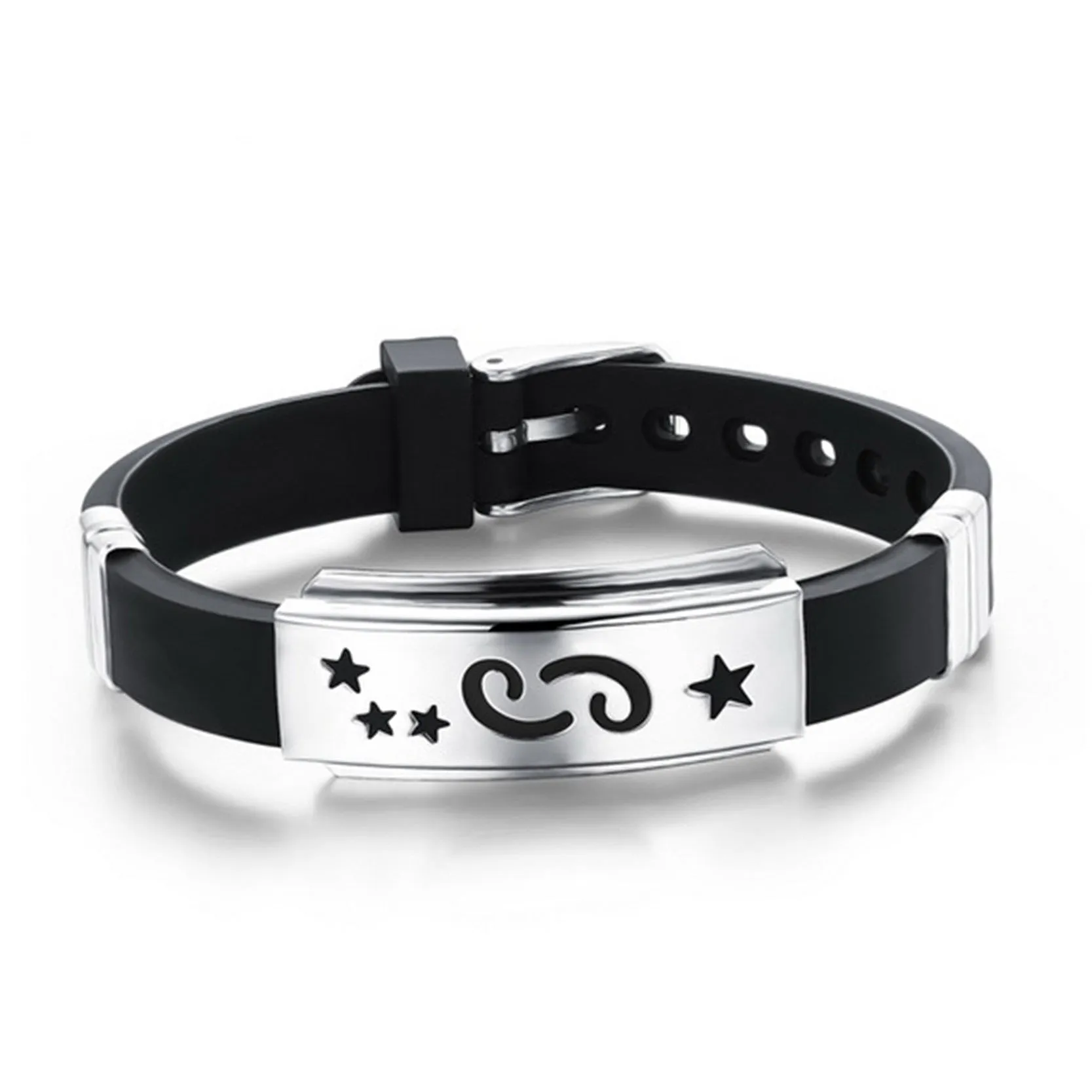 Twelve Constellations Cuff Bracelet Men Jewelry Stainless Steel Genuine Silicone Leather Bracelets & Bangles For Christmas Gift