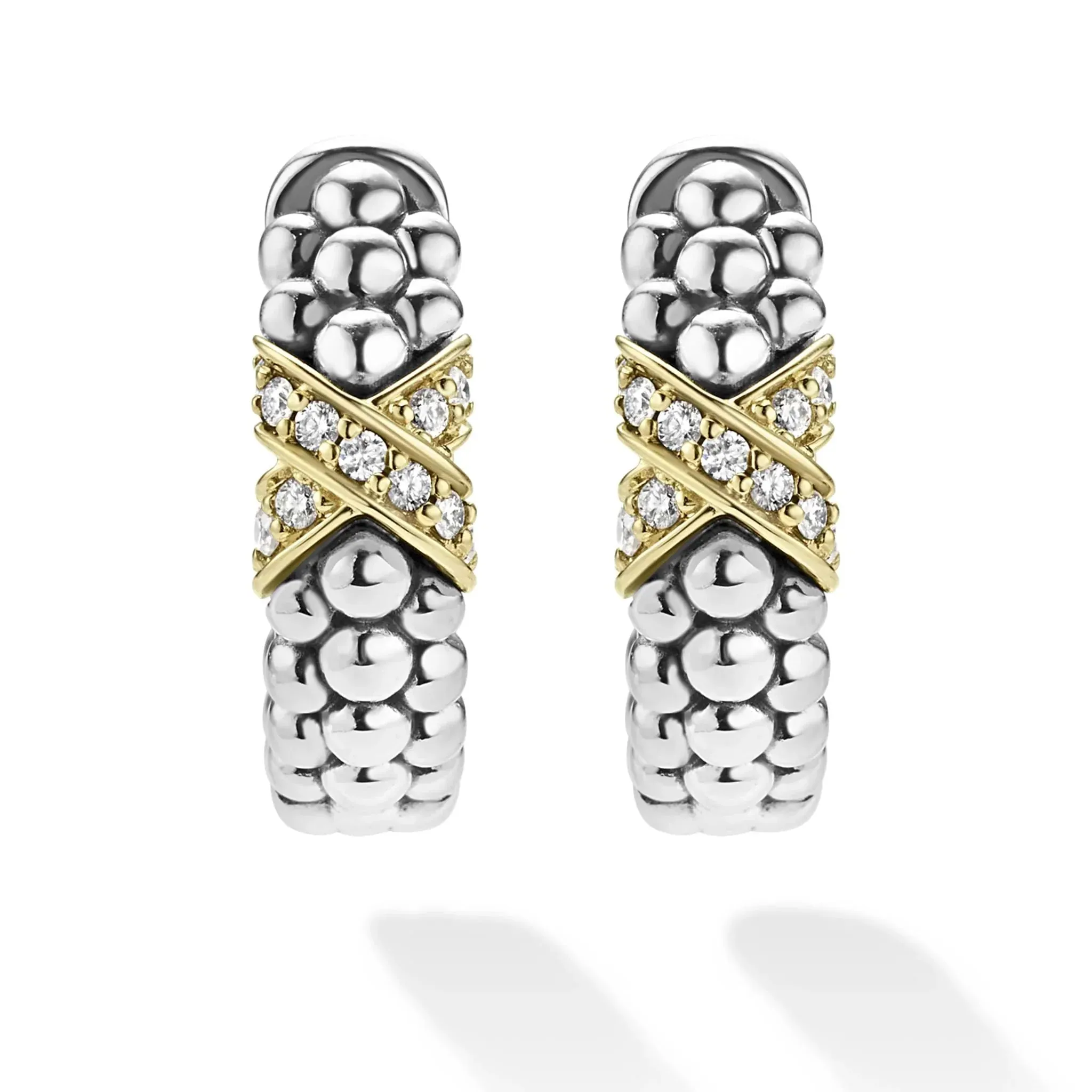 Two-Tone Diamond Huggie Earrings
