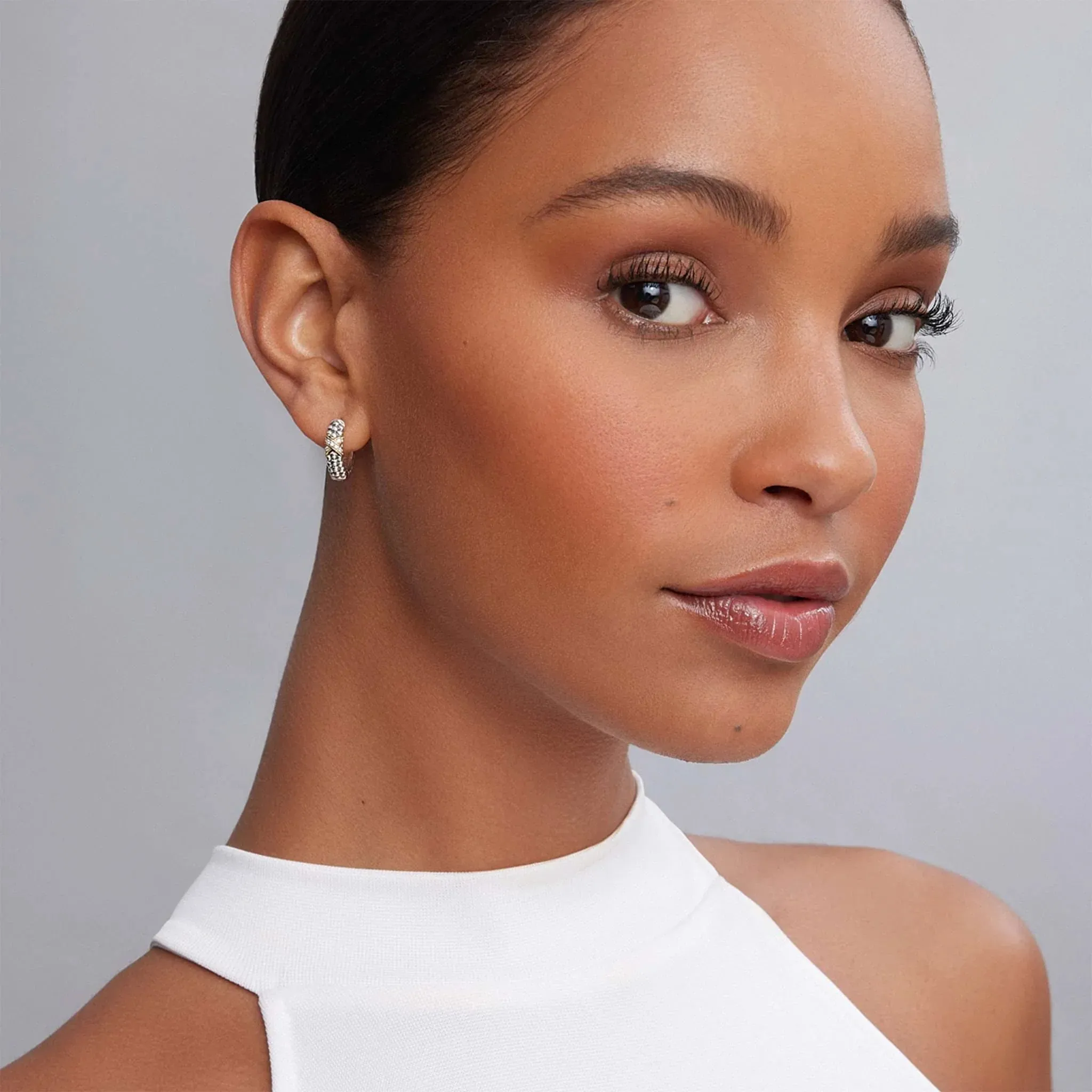 Two-Tone Diamond Huggie Earrings