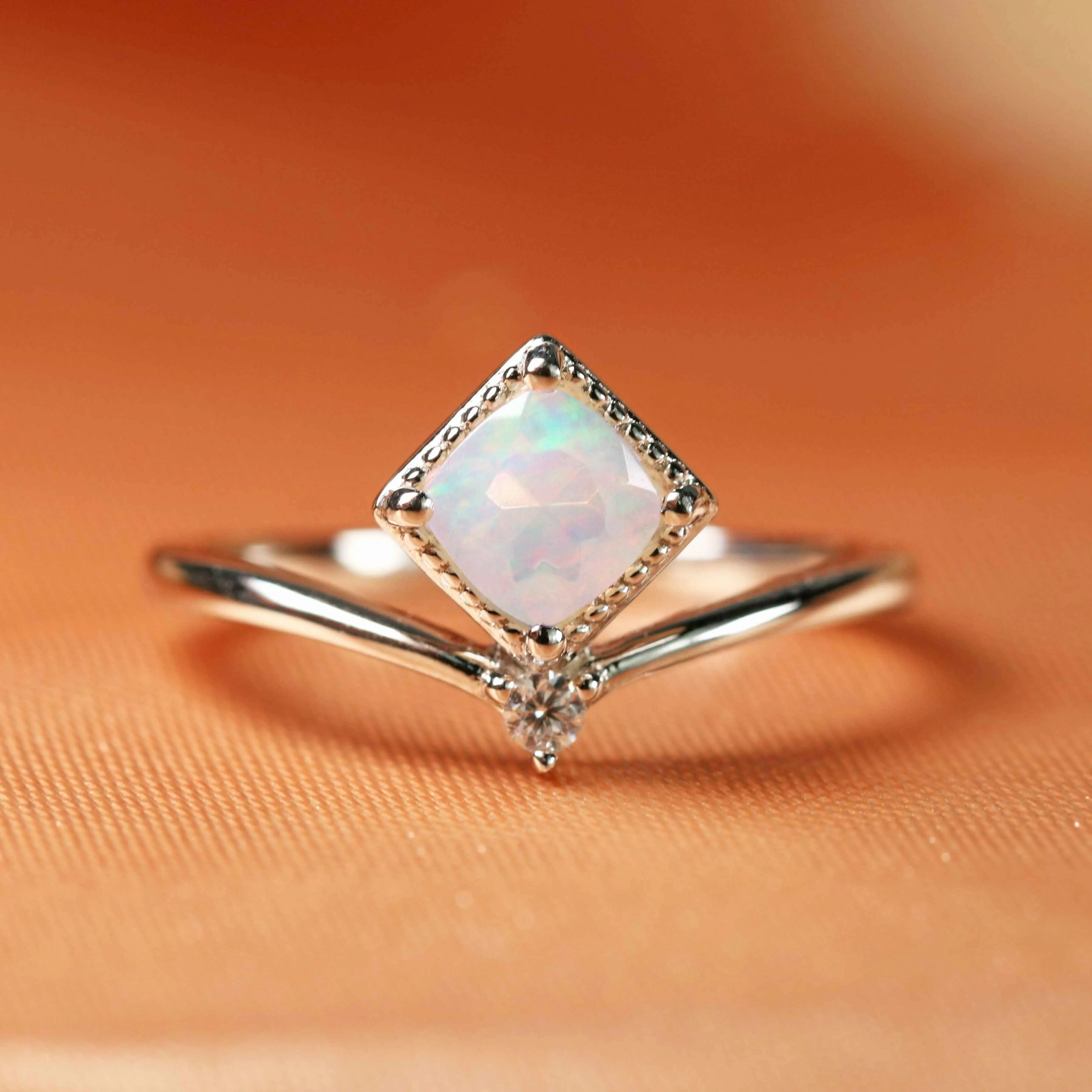 Unique 1 carat square princess cut Fire Opal Engagement Ring in Gold
