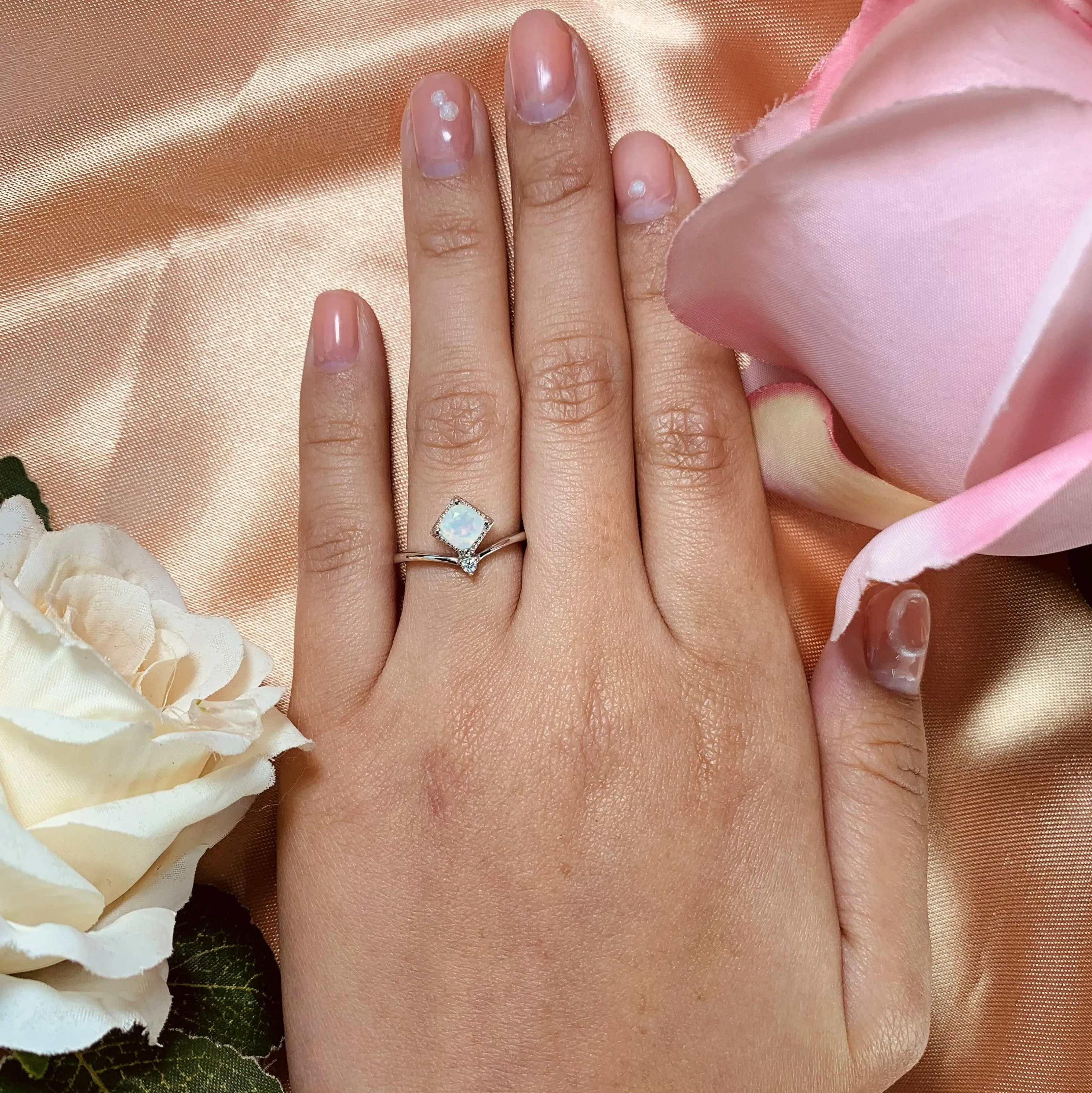Unique 1 carat square princess cut Fire Opal Engagement Ring in Gold