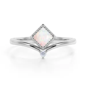 Unique 1 carat square princess cut Fire Opal Engagement Ring in Gold