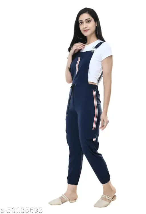 Urbane Elegant Pretty Designer Women Pretty Trendy Stylish Latest And Fashionable Full Length Stripe Navy Blue Stretchable Jumpsuits Dungaree SMLXL