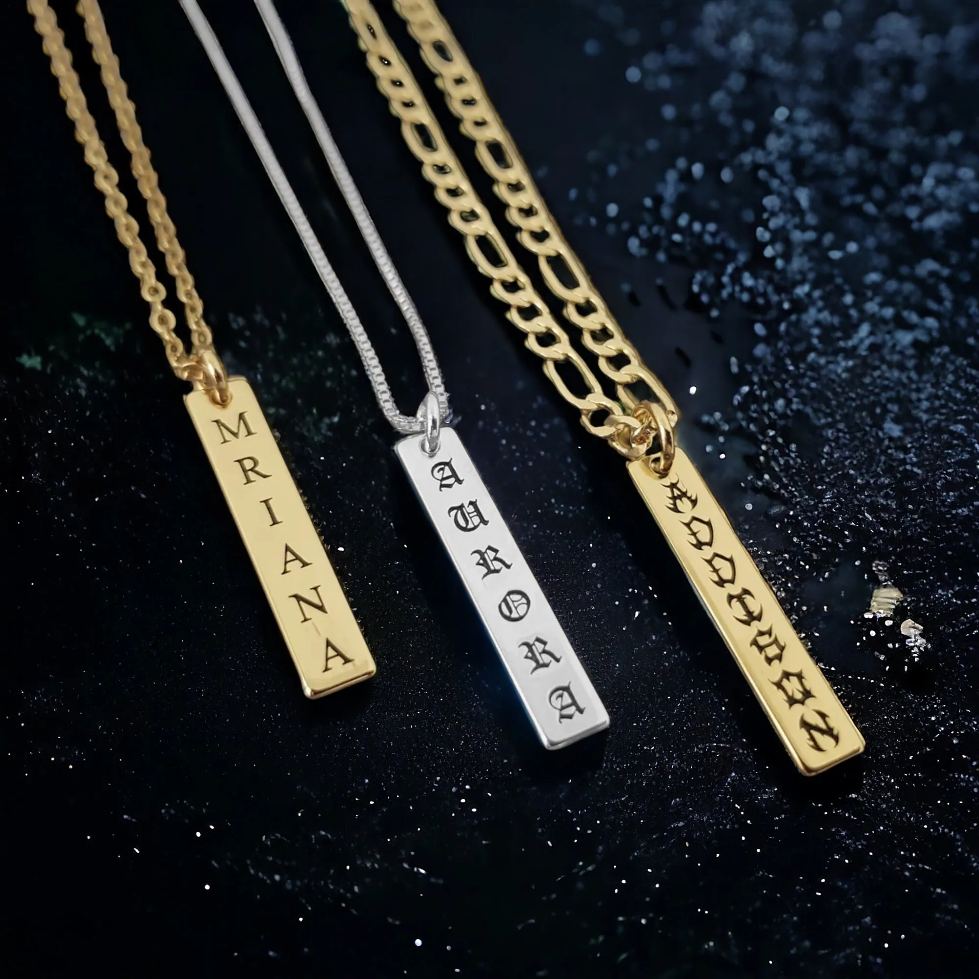Vertical Obelisk: Personalized Gothic Vertical Pendant Necklace