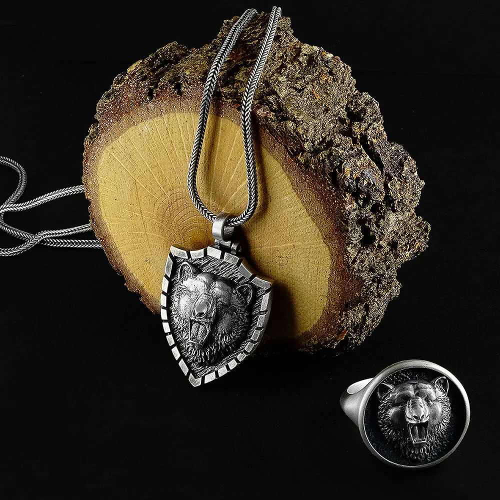 Viking Bear 925 Silver Necklace for Men Pendant with Chain