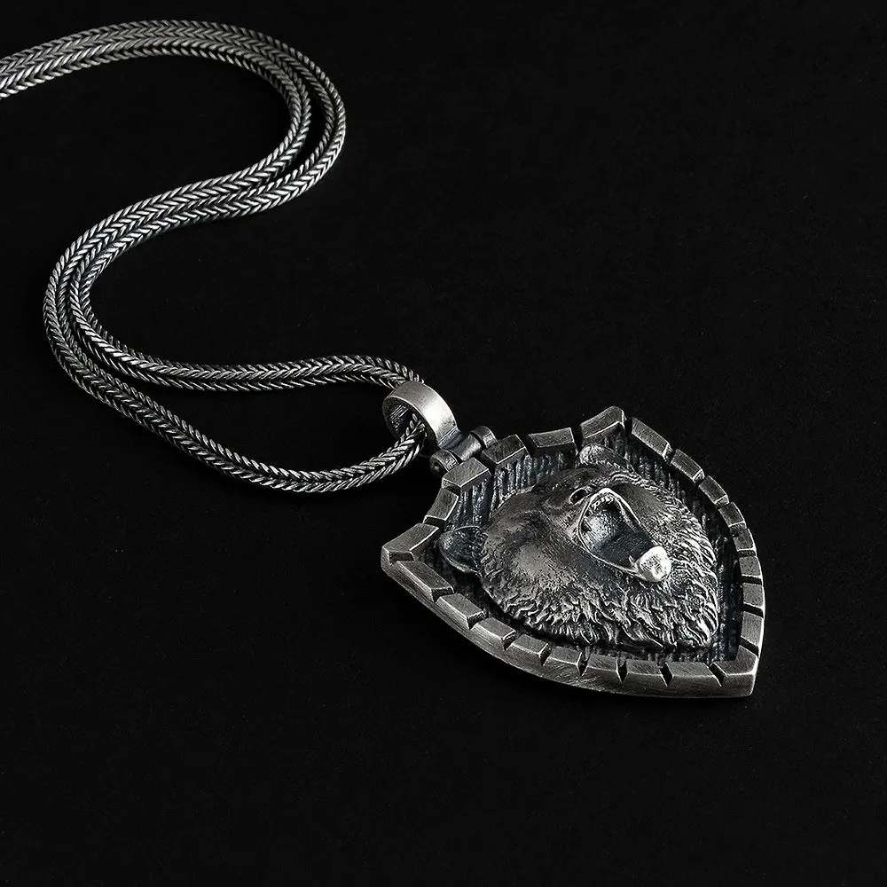 Viking Bear 925 Silver Necklace for Men Pendant with Chain