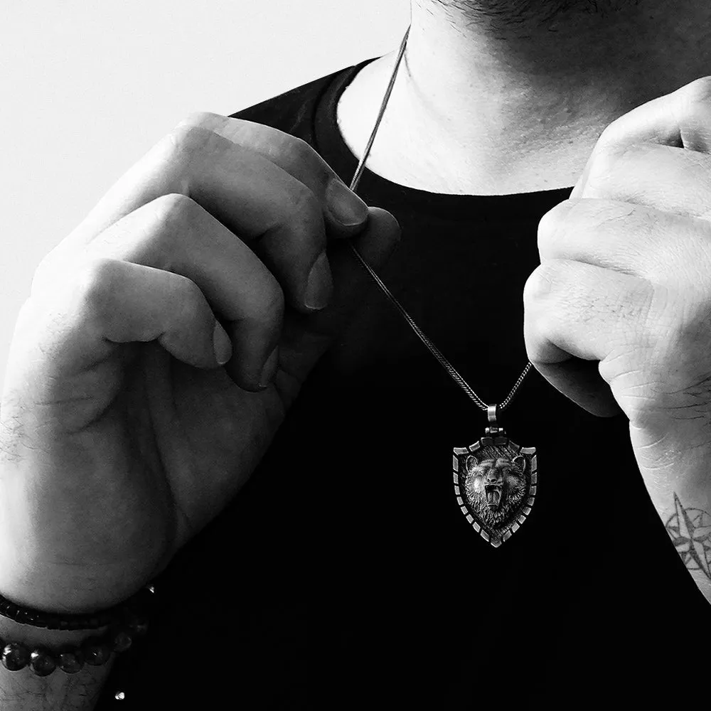 Viking Bear 925 Silver Necklace for Men Pendant with Chain
