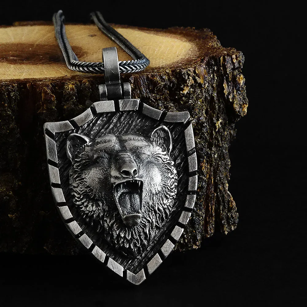 Viking Bear 925 Silver Necklace for Men Pendant with Chain