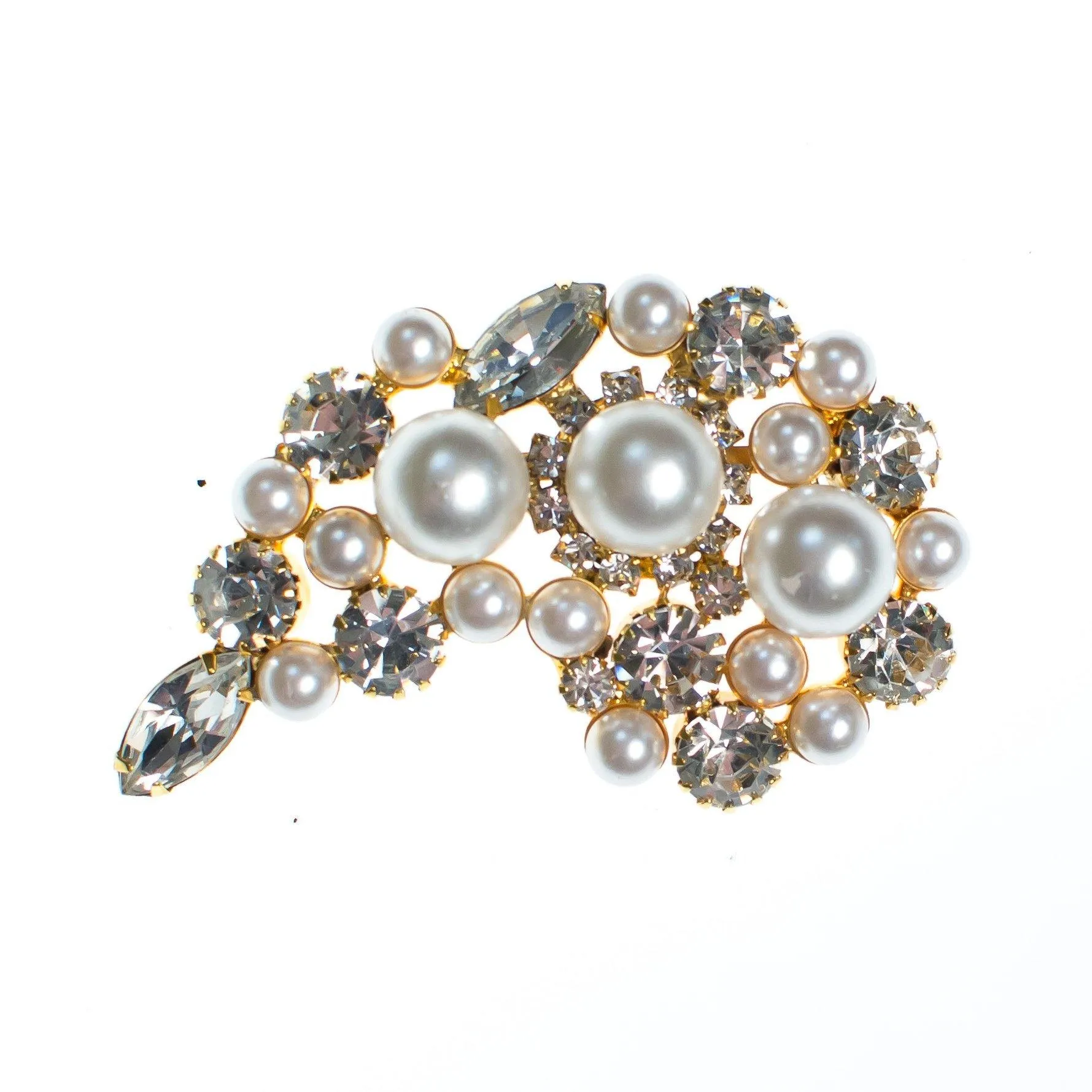 Vintage Huge Pearl and Diamante Crystal Paisley Style Brooch
