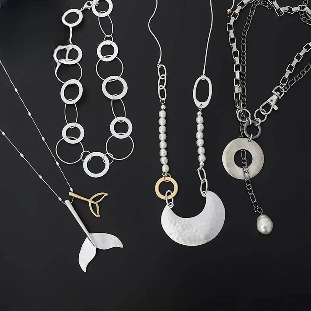 Vintage Long Chains Collare Necklace Fish Tail Suspension Pendant