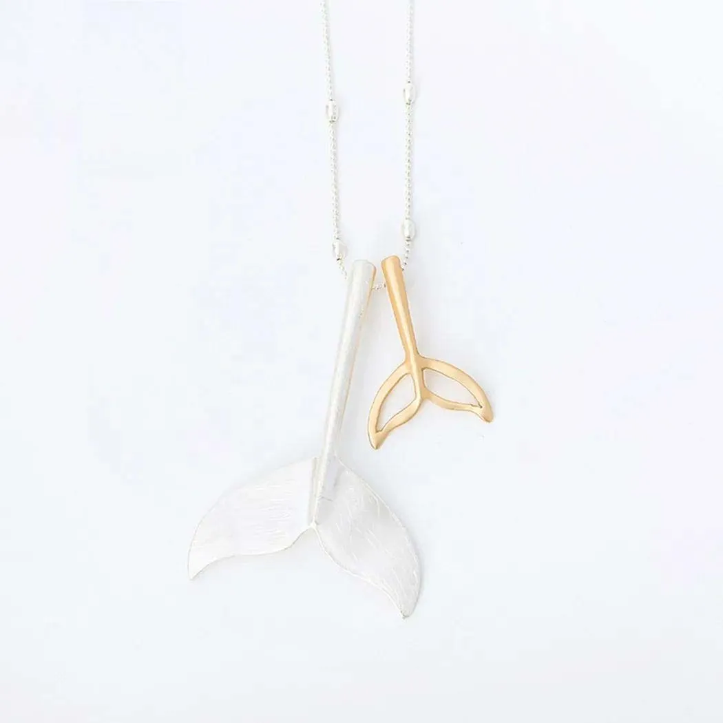 Vintage Long Chains Collare Necklace Fish Tail Suspension Pendant