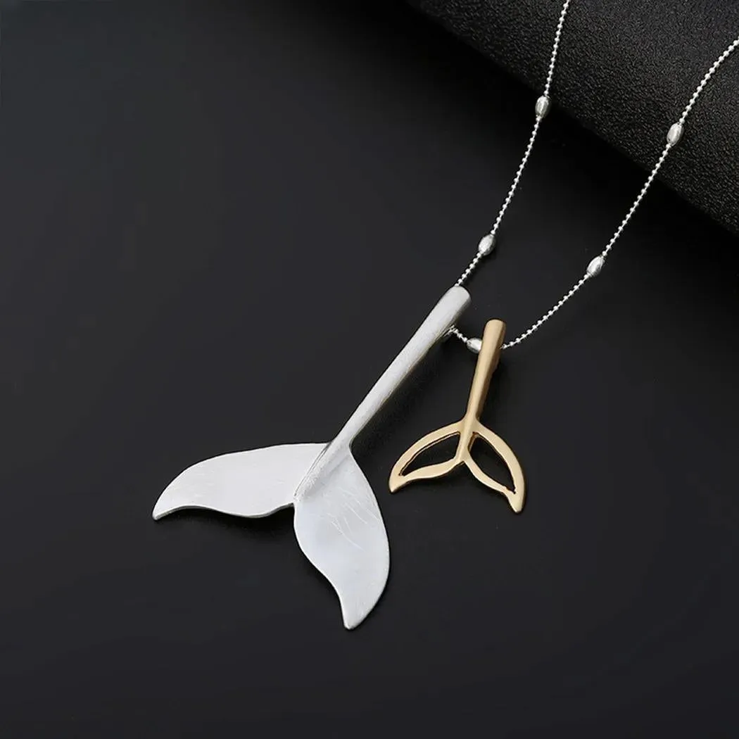 Vintage Long Chains Collare Necklace Fish Tail Suspension Pendant