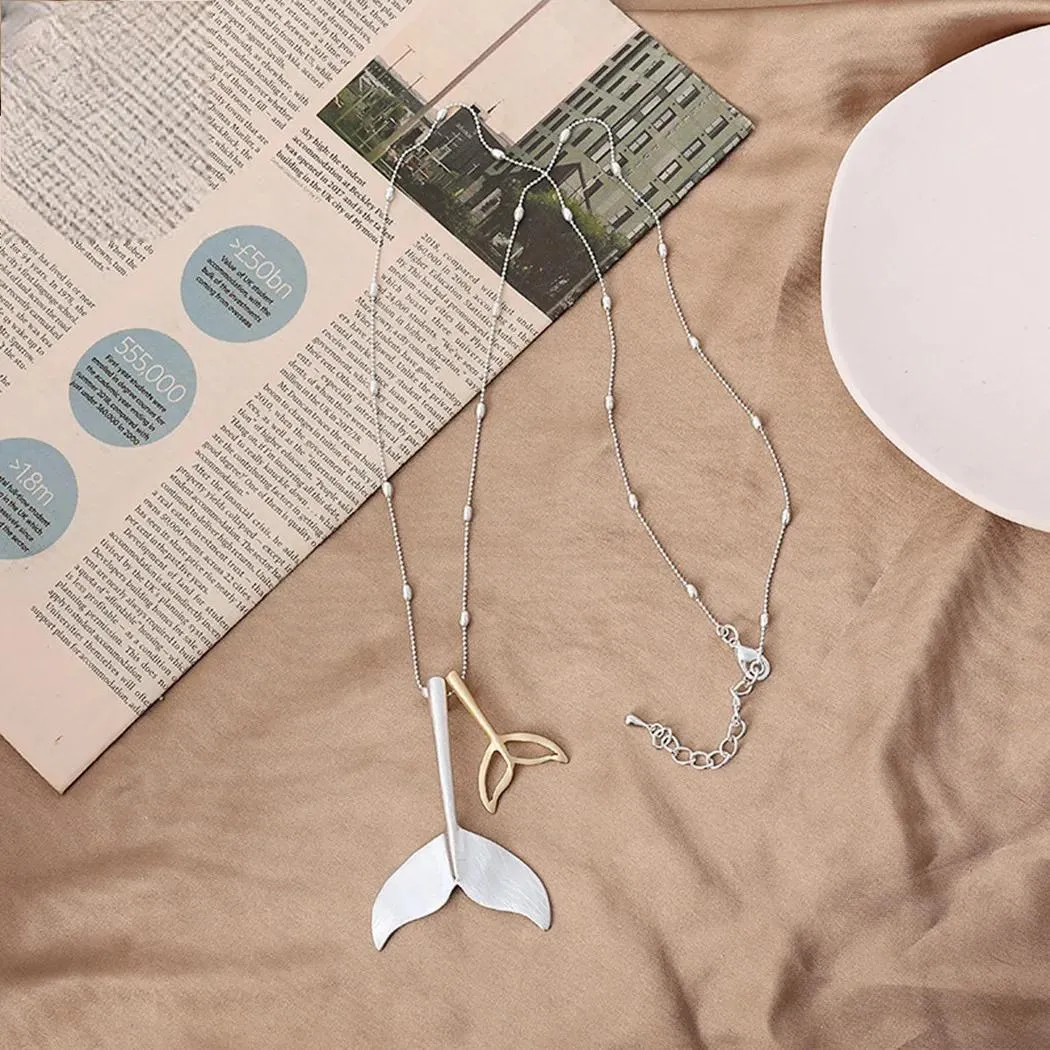 Vintage Long Chains Collare Necklace Fish Tail Suspension Pendant