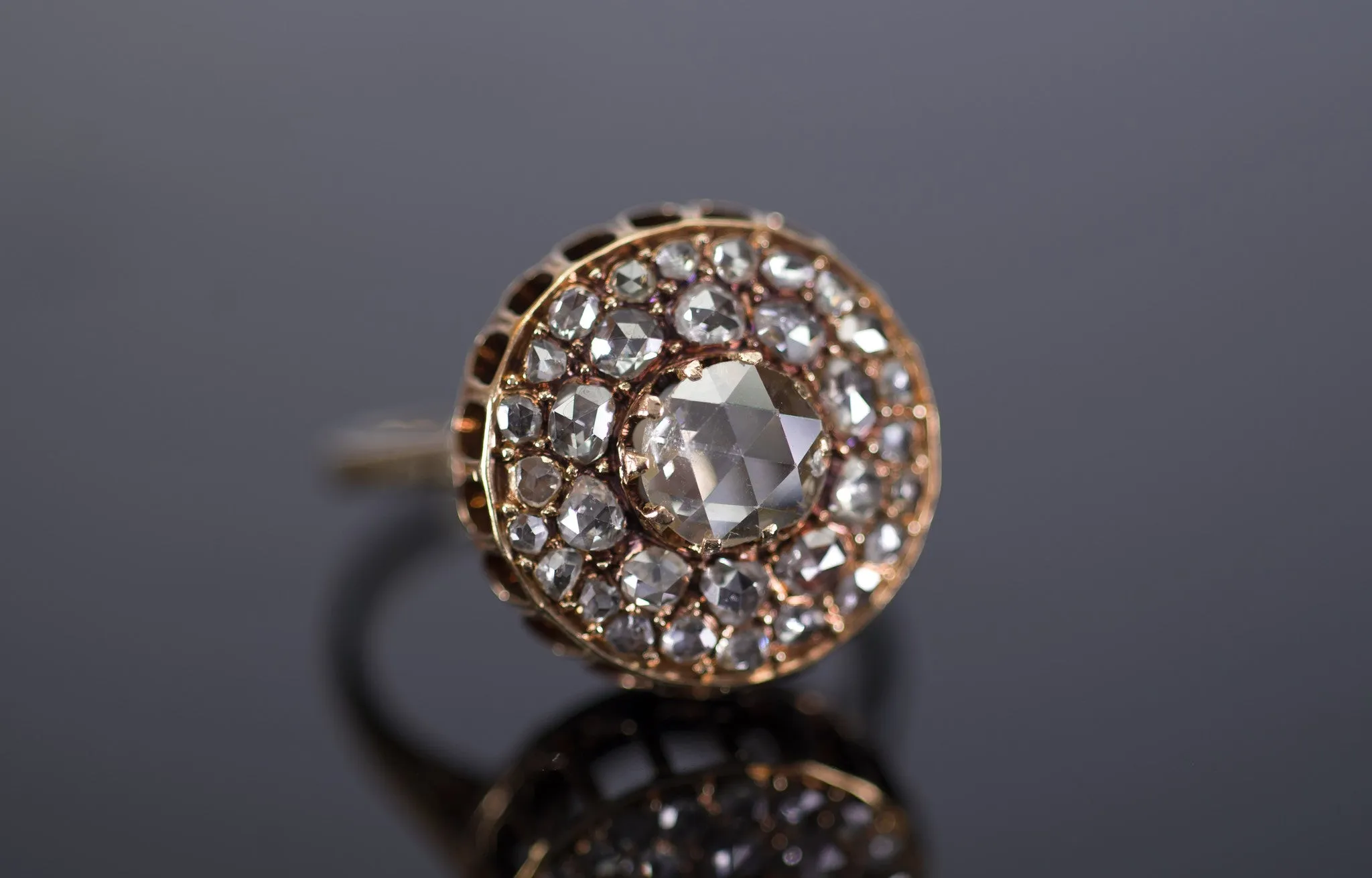 VINTAGE ROSE CUT DIAMOND CLUSTER COCKTAIL RING