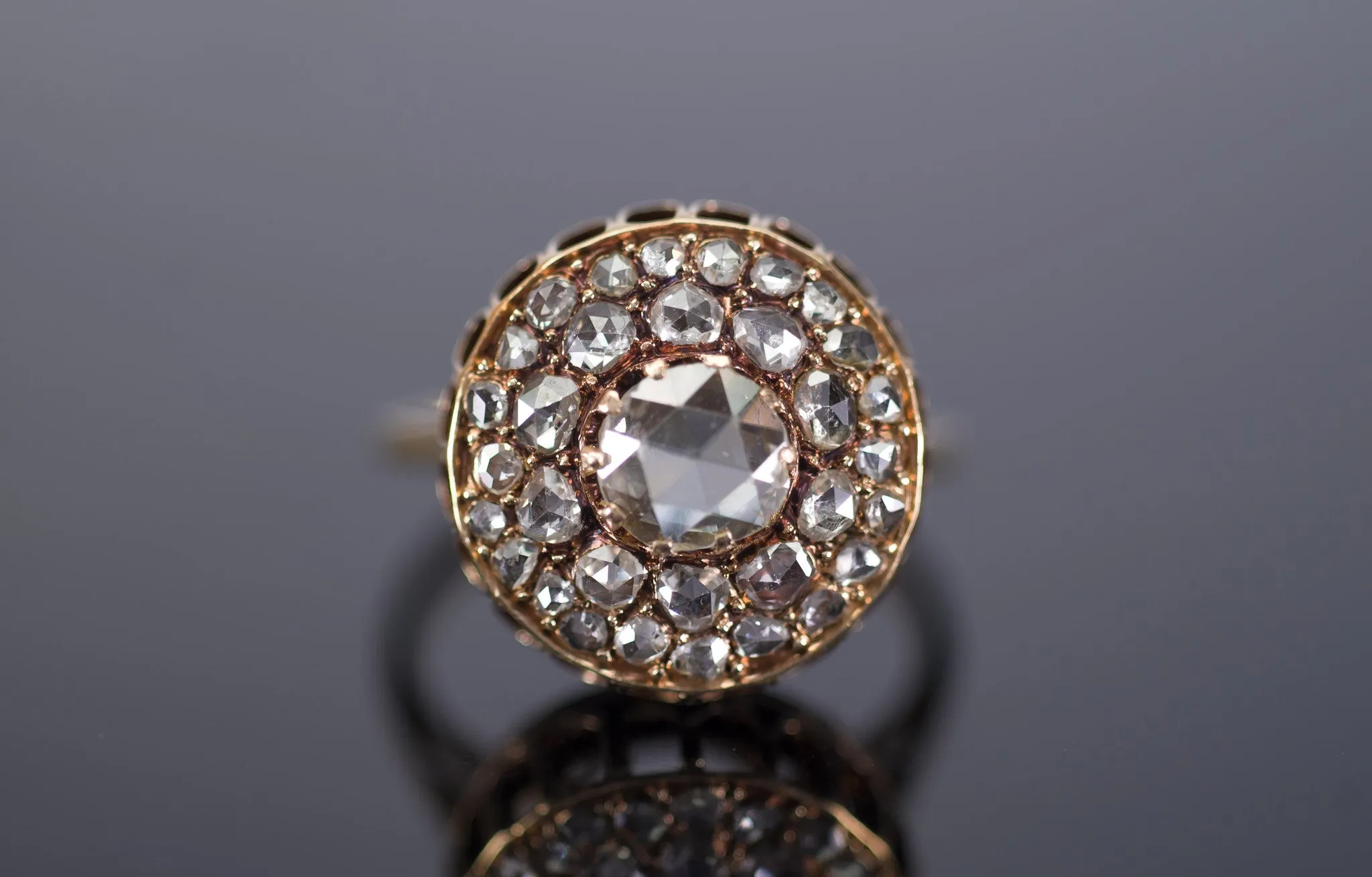 VINTAGE ROSE CUT DIAMOND CLUSTER COCKTAIL RING