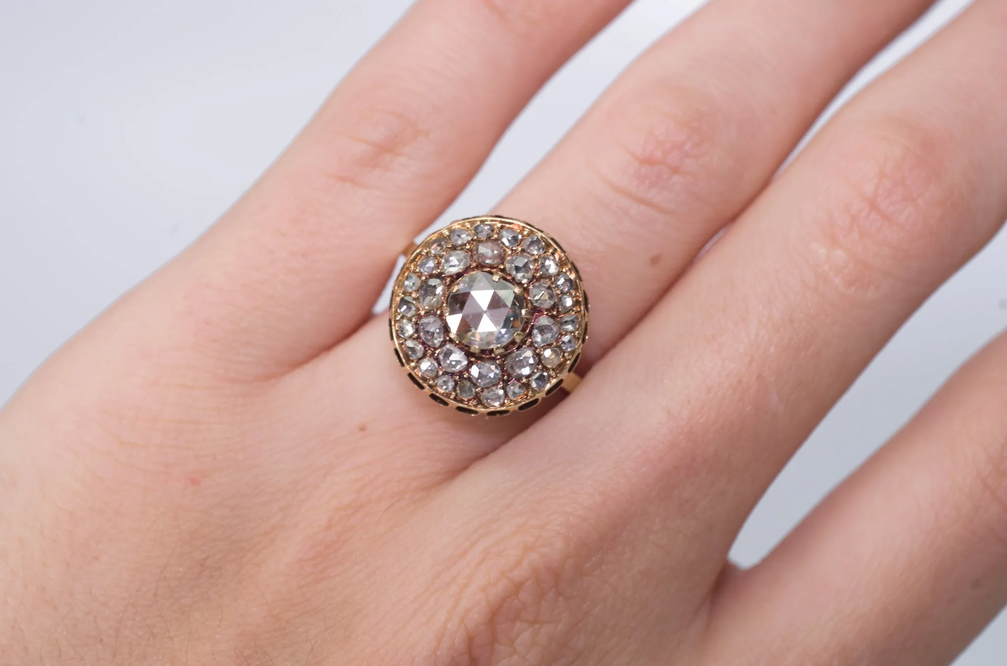 VINTAGE ROSE CUT DIAMOND CLUSTER COCKTAIL RING