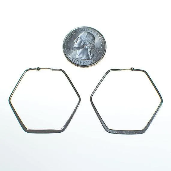 Vintage Silver Hexagon Hoop Earrings