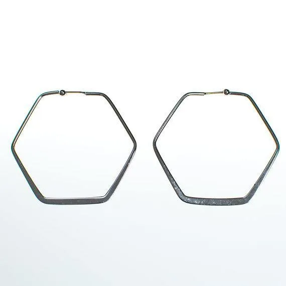 Vintage Silver Hexagon Hoop Earrings