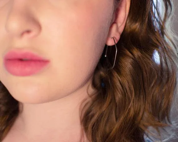 Vintage Silver Hexagon Hoop Earrings