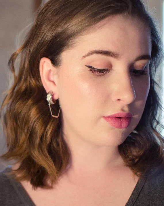 Vintage Silver Hexagon Hoop Earrings