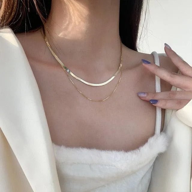 Waterproof Tarnish Free Sterling Silver Double Layer Necklaces