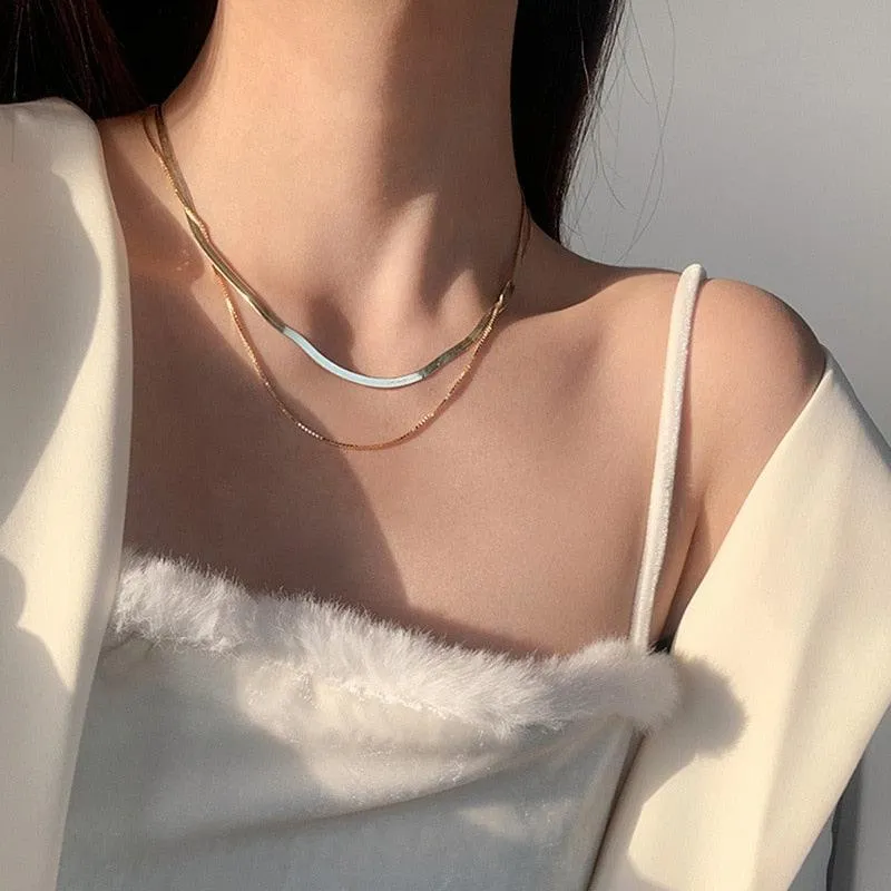 Waterproof Tarnish Free Sterling Silver Double Layer Necklaces