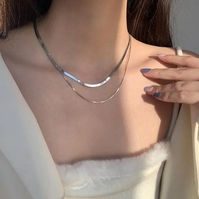 Waterproof Tarnish Free Sterling Silver Double Layer Necklaces