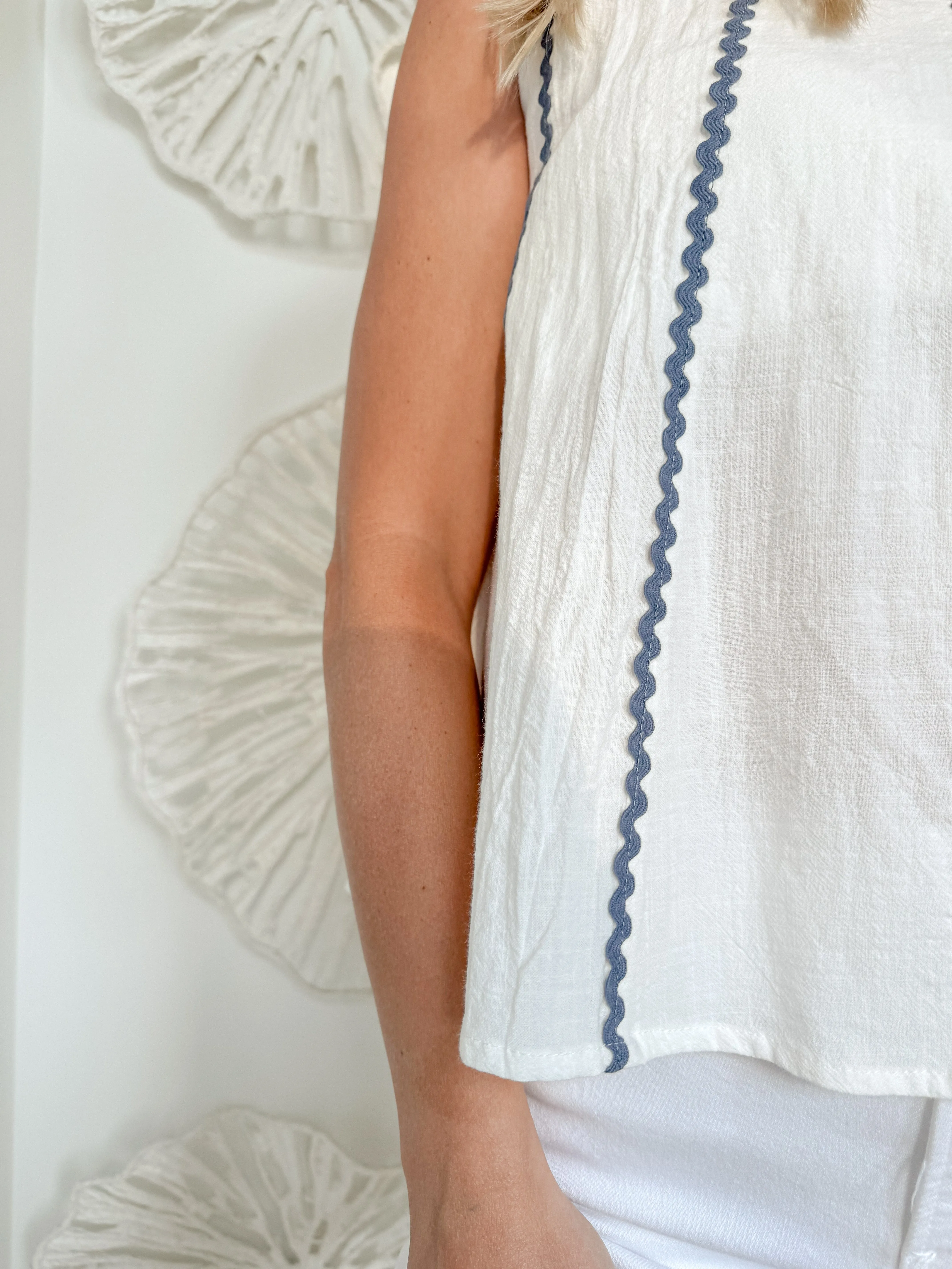 White/Navy Ric Rac Blouse
