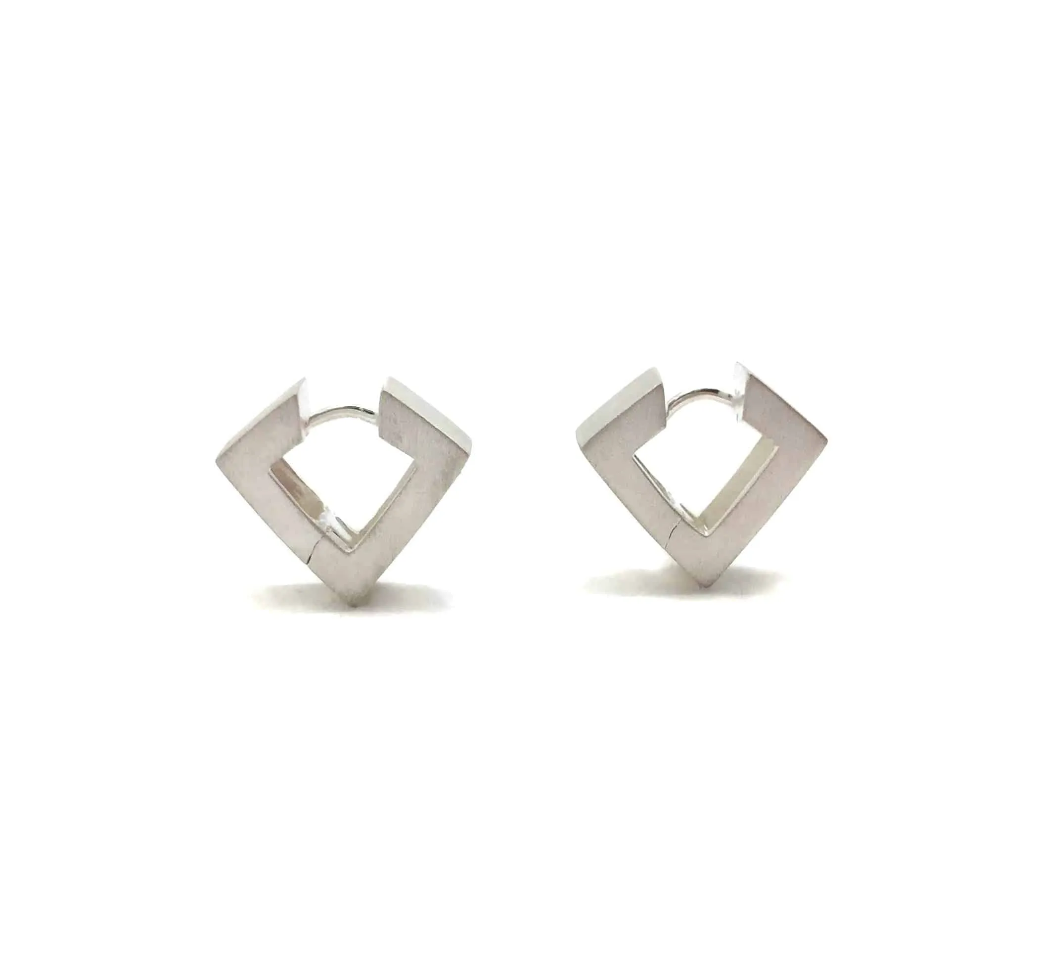 Wide Sharp 'V' Silver Hoops, Short