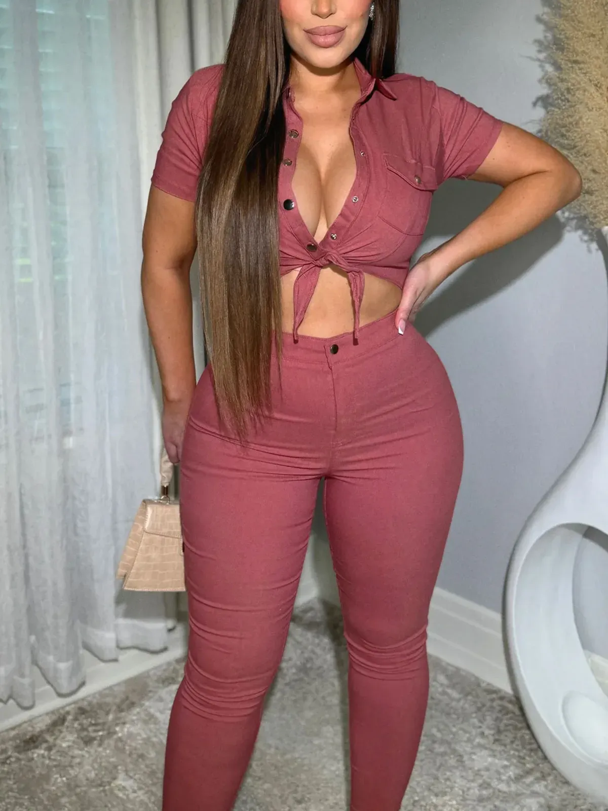 Women Skinny One Piece Romper Denim Jumpsuit