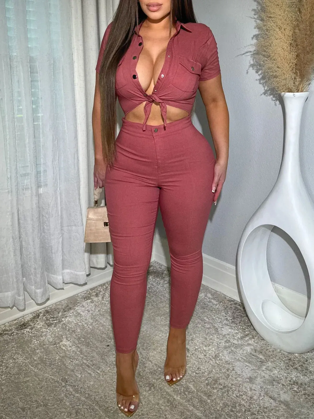 Women Skinny One Piece Romper Denim Jumpsuit